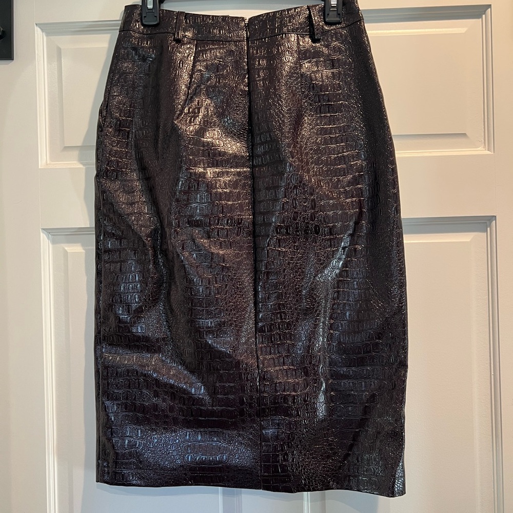 Rachel Comey Dark Brown Croc-Embossed Pencil Skirt - Picture 2 of 3